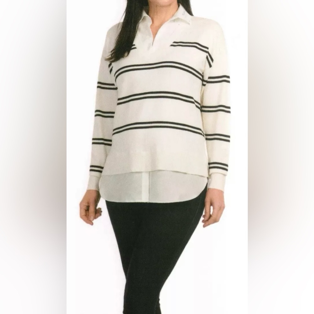 Hilary Radley Women's 2-Fer Sweater, Off-White & Black Stripe, Size XXL